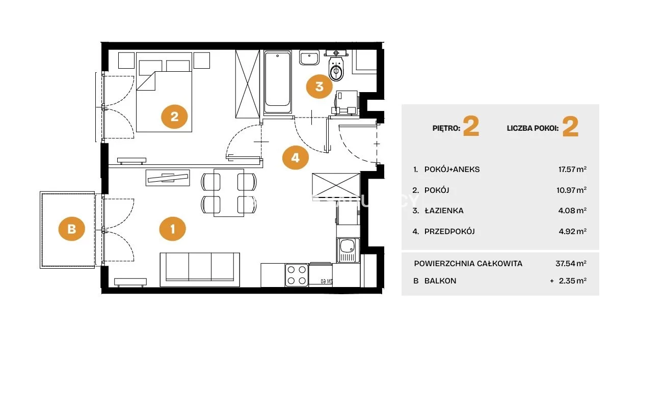 2 pokoje, mieszkanie 37,54 m², piętro 2, oferta nr , BS2-MS-308519-6, Kraków, Bronowice, Na Błonie