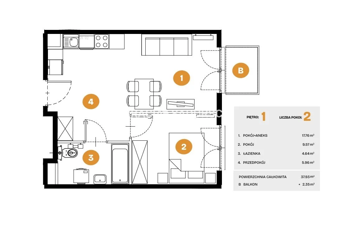 2 pokoje, mieszkanie 37,93 m², piętro 1, oferta nr , BS2-MS-308266-6, Kraków, Bronowice, Na Błonie