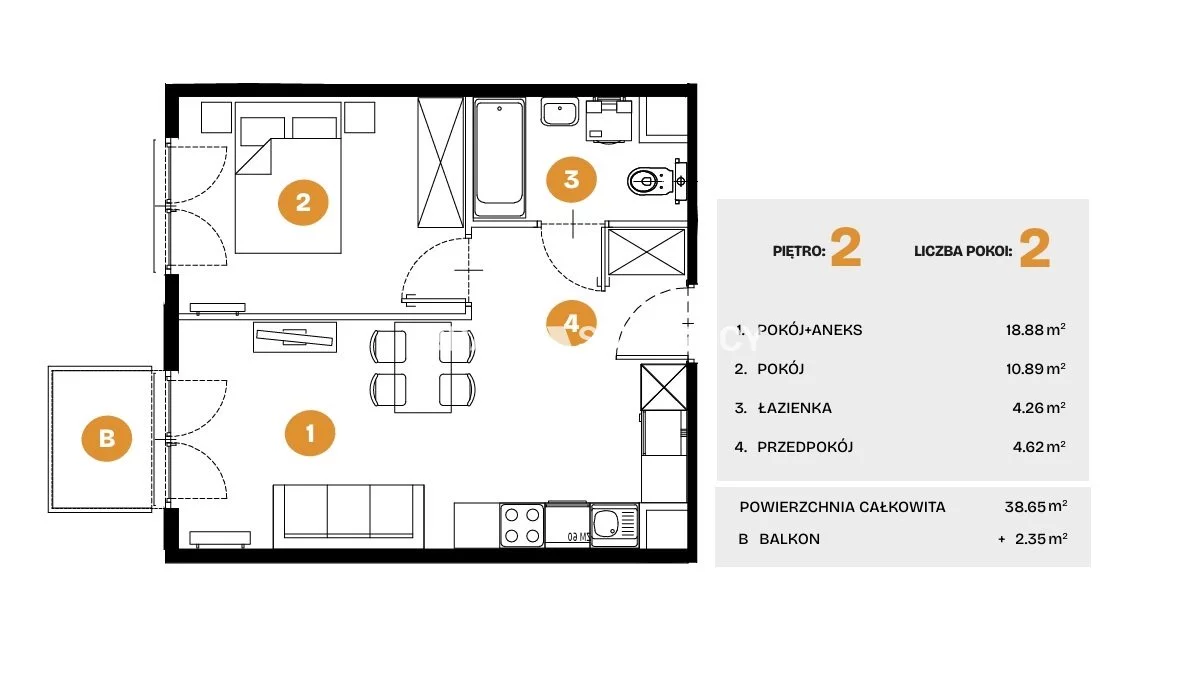 2 pokoje, mieszkanie 38,65 m², piętro 2, oferta nr , BS2-MS-308286-6, Kraków, Bronowice, Na Błonie