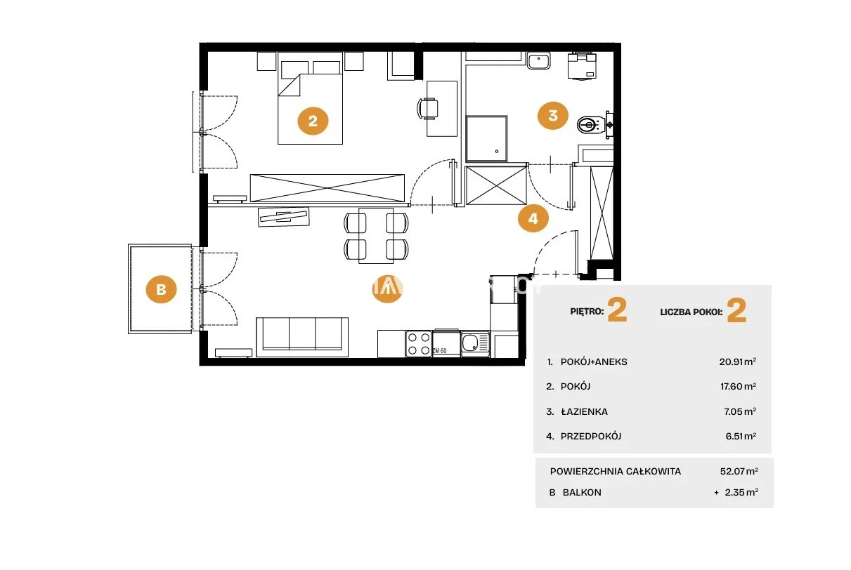 2 pokoje, mieszkanie 52,07 m², piętro 2, oferta nr , BS2-MS-308515-6, Kraków, Bronowice, Na Błonie