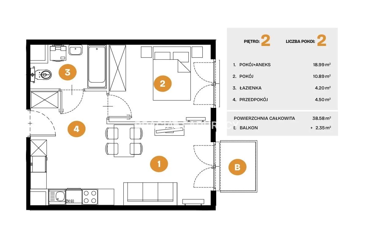 2 pokoje, mieszkanie 38,58 m², piętro 2, oferta nr , BS2-MS-308554-6, Kraków, Bronowice, Na Błonie