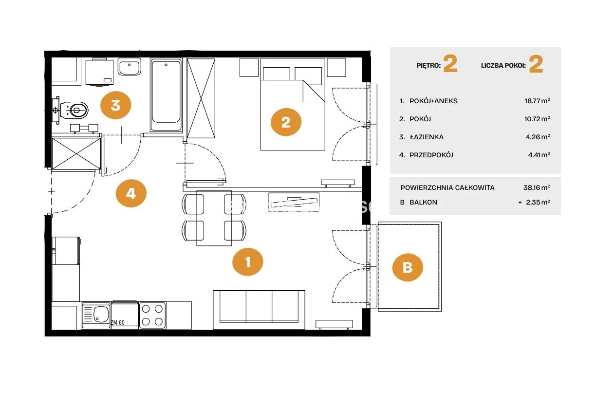 2 pokoje, mieszkanie 38,16 m², piętro 2, oferta nr , BS2-MS-308556-6, Kraków, Bronowice, Na Błonie
