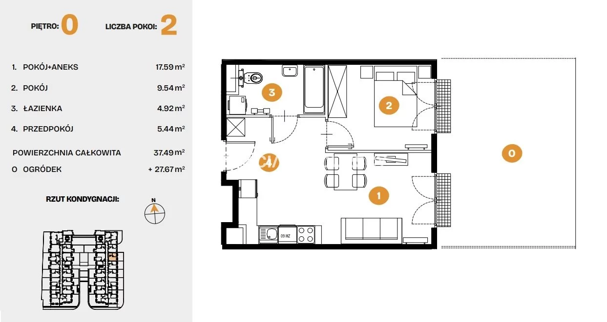 2 pokoje, mieszkanie 37,49 m², parter, oferta nr , BS2-MS-307976-6, Kraków, Bronowice, Na Błonie