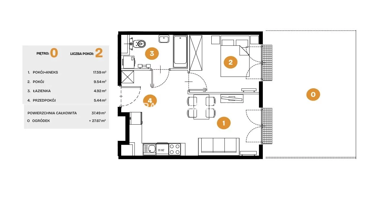 2 pokoje, mieszkanie 37,49 m², parter, oferta nr , BS2-MS-307976-6, Kraków, Bronowice, Na Błonie