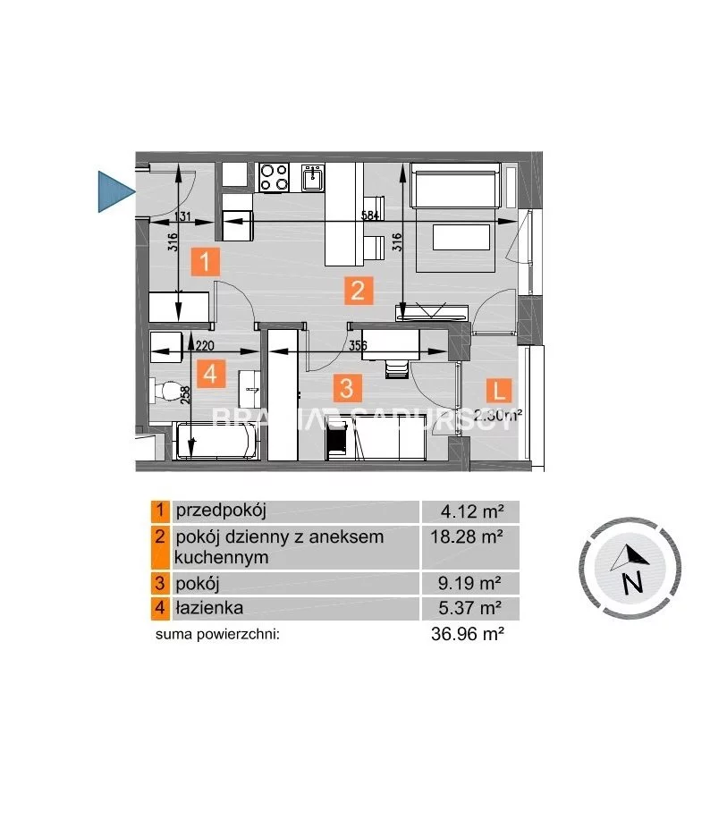 2 pokoje, mieszkanie 36,96 m², piętro 4, oferta nr , BS2-MS-297113-258, Kraków, Mistrzejowice, os. Piastów