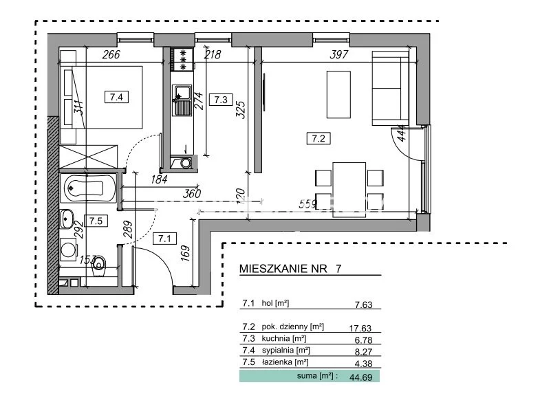 2 pokoje, mieszkanie 45,45 m², piętro 1, oferta nr , BS2-MS-305827, Myślenice, Słowińska