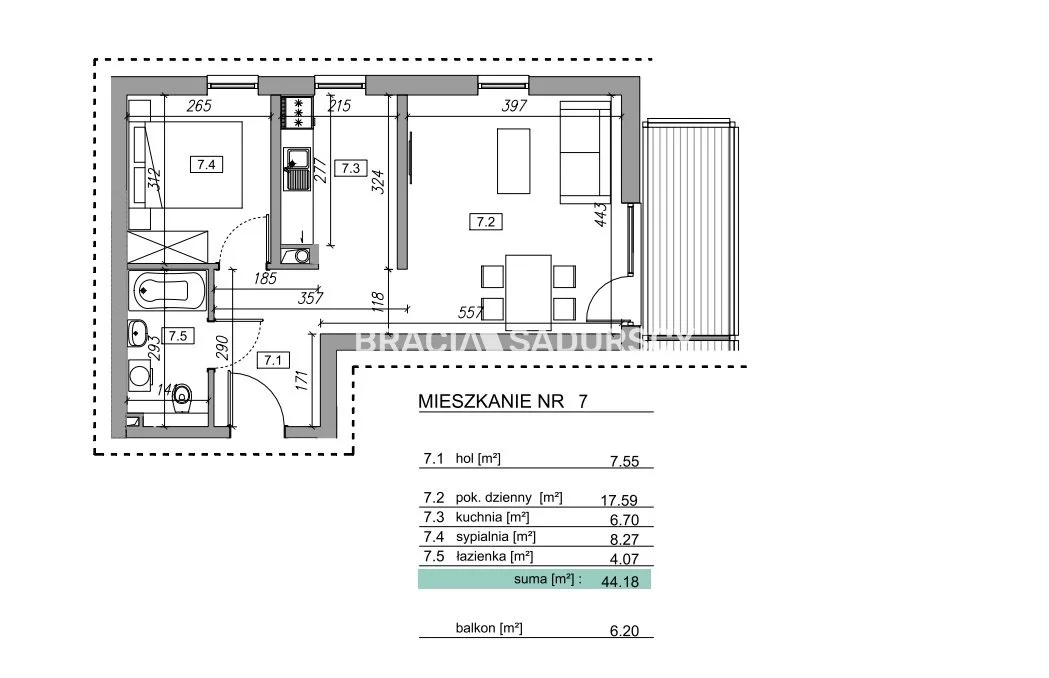 2 pokoje, mieszkanie 45,45 m², piętro 1, oferta nr , BS2-MS-305784, Myślenice, Słowińska