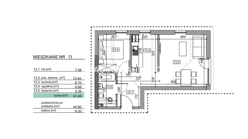 2 pokoje, mieszkanie 45,45 m², piętro 2, oferta nr , BS2-MS-305879, Myślenice, Słowińska