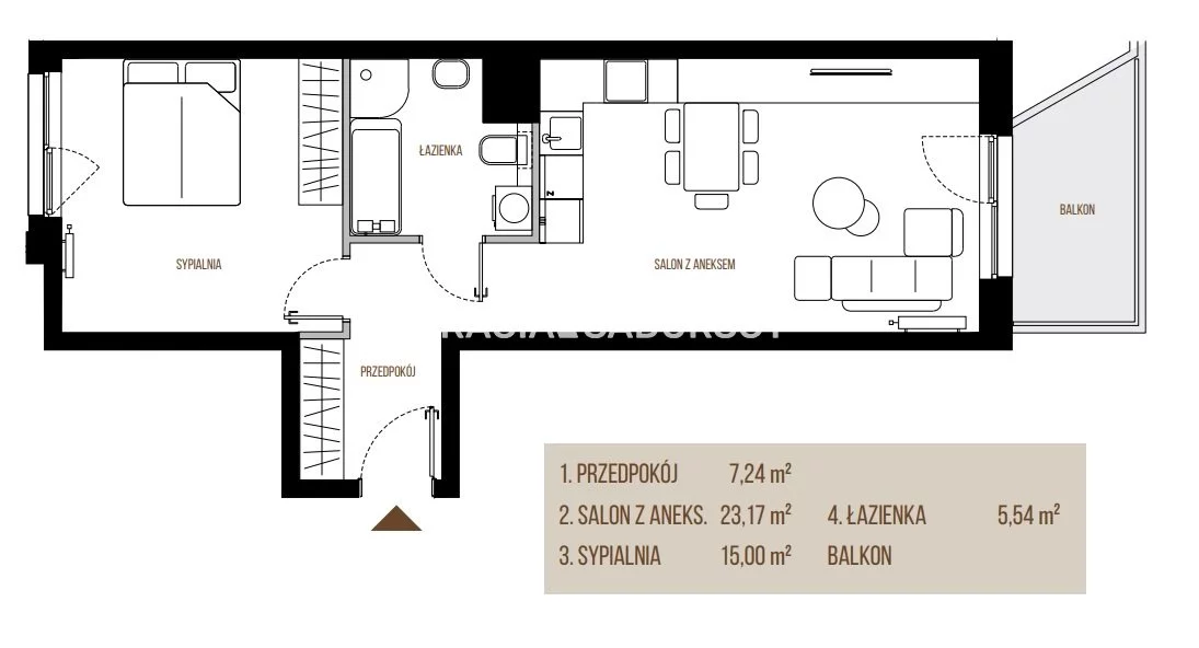 2 pokoje, mieszkanie 50,95 m², piętro 2, oferta nr , BS2-MS-305203-1, Kraków, Łagiewniki-Borek Fałęcki, Łagiewniki, Wadowicka