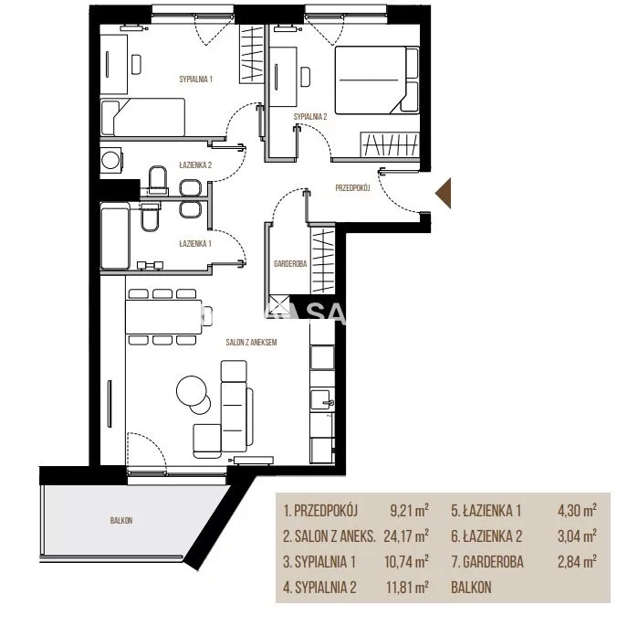 2 pokoje, mieszkanie 66,11 m², piętro 3, oferta nr , BS2-MS-305345, Kraków, Łagiewniki-Borek Fałęcki, Łagiewniki, Wadowicka