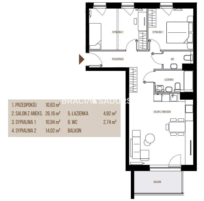 2 pokoje, mieszkanie 69,31 m², piętro 1, oferta nr , BS2-MS-305366-13, Kraków, Łagiewniki-Borek Fałęcki, Łagiewniki, Wadowicka