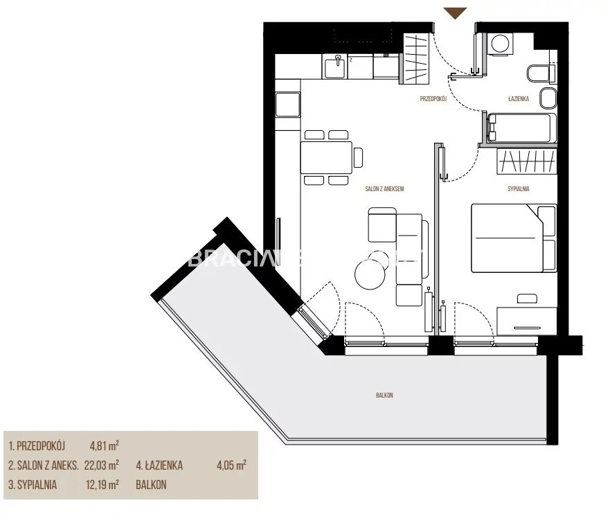 2 pokoje, mieszkanie 43,08 m², piętro 1, oferta nr , BS2-MS-305364-13, Kraków, Łagiewniki-Borek Fałęcki, Łagiewniki, Wadowicka