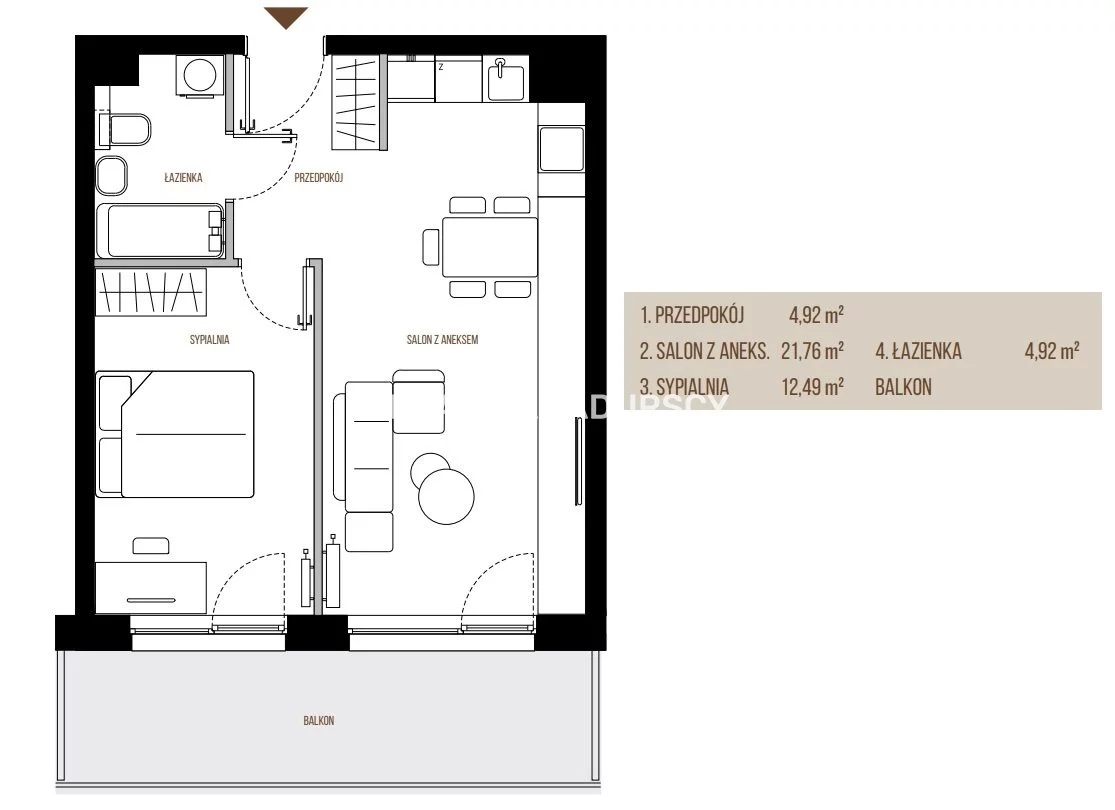 2 pokoje, mieszkanie 43,35 m², piętro 5, oferta nr , BS2-MS-305383-13, Kraków, Łagiewniki-Borek Fałęcki, Łagiewniki, Wadowicka