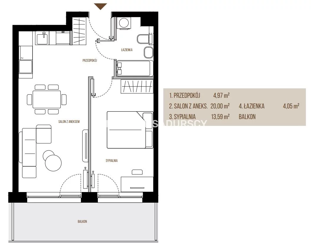 2 pokoje, mieszkanie 42,61 m², piętro 3, oferta nr , BS2-MS-305406-12, Kraków, Łagiewniki-Borek Fałęcki, Łagiewniki, Wadowicka