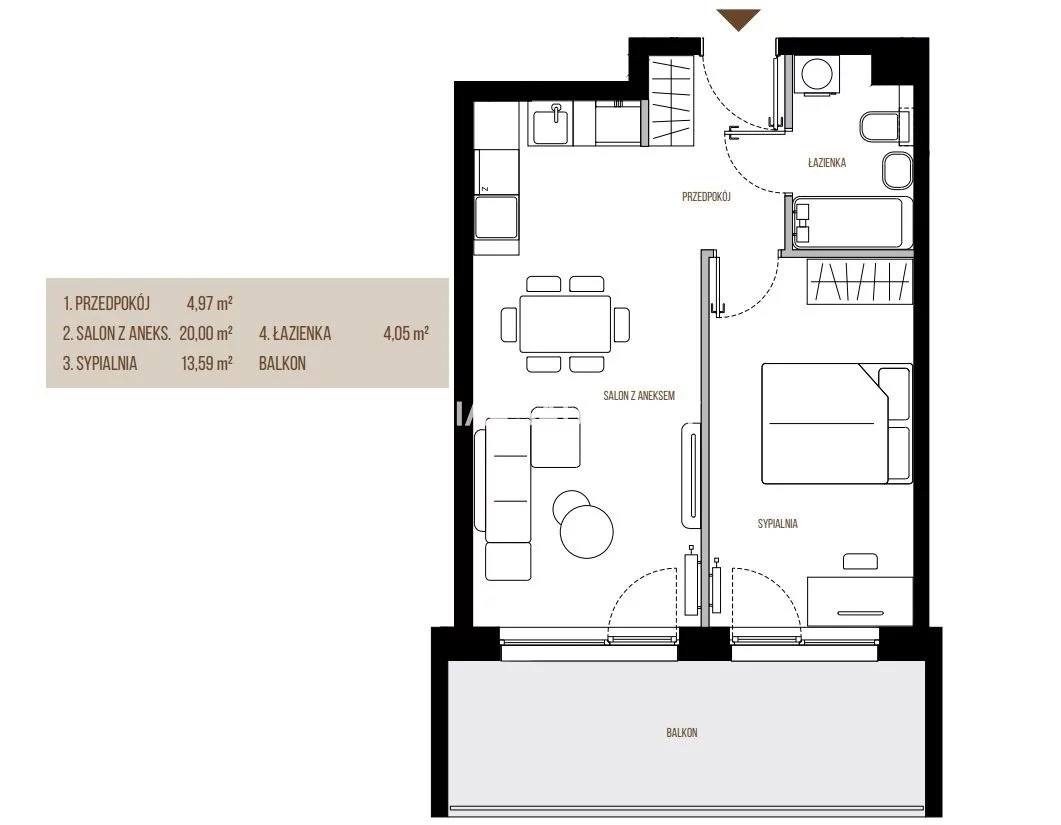 2 pokoje, mieszkanie 42,61 m², piętro 4, oferta nr , BS2-MS-305412-13, Kraków, Łagiewniki-Borek Fałęcki, Łagiewniki, Wadowicka