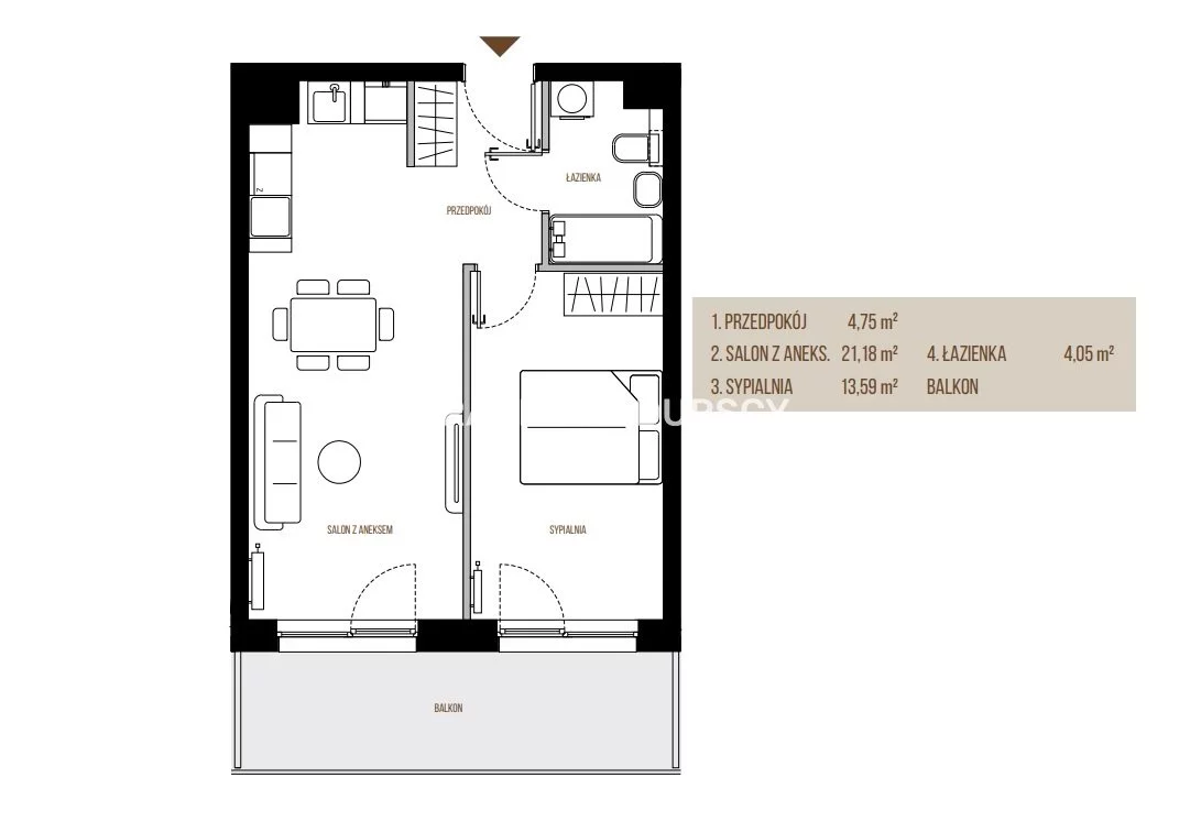 2 pokoje, mieszkanie 43,57 m², piętro 5, oferta nr , BS2-MS-305416-13, Kraków, Łagiewniki-Borek Fałęcki, Łagiewniki, Wadowicka