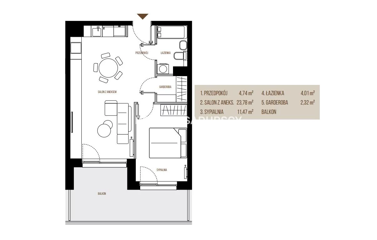 2 pokoje, mieszkanie 46,32 m², piętro 2, oferta nr , BS2-MS-305456-13, Kraków, Łagiewniki-Borek Fałęcki, Łagiewniki, Wadowicka