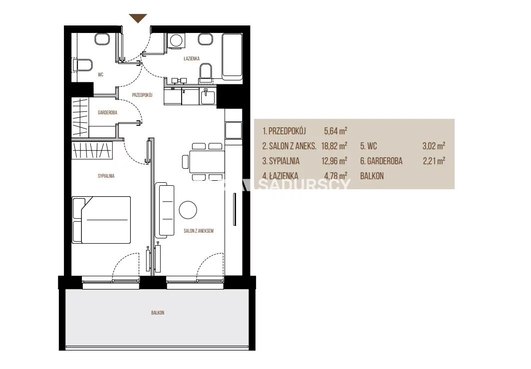 2 pokoje, mieszkanie 47,43 m², piętro 6, oferta nr , BS2-MS-305568-13, Kraków, Łagiewniki-Borek Fałęcki, Łagiewniki, Wadowicka