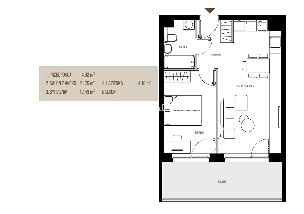 2 pokoje, mieszkanie 43,35 m², piętro 4, oferta nr , BS2-MS-305602-13, Kraków, Łagiewniki-Borek Fałęcki, Łagiewniki, Wadowicka