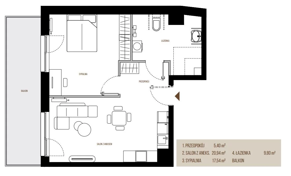 2 pokoje, mieszkanie 53,68 m², piętro 1, oferta nr , BS2-MS-305666-13, Kraków, Łagiewniki-Borek Fałęcki, Łagiewniki, Wadowicka