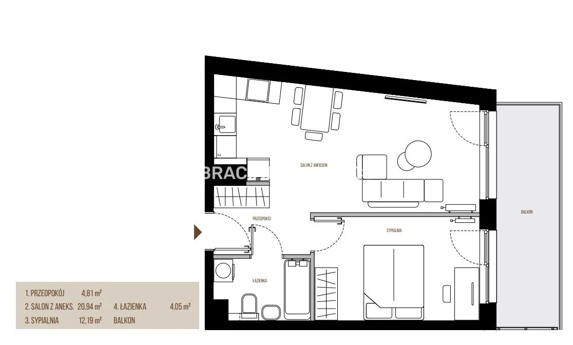 2 pokoje, mieszkanie 41,99 m², piętro 1, oferta nr , BS2-MS-305670-13, Kraków, Łagiewniki-Borek Fałęcki, Łagiewniki, Wadowicka