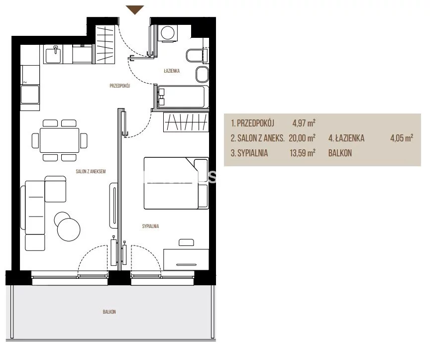 2 pokoje, mieszkanie 42,61 m², piętro 2, oferta nr , BS2-MS-305399-13, Kraków, Łagiewniki-Borek Fałęcki, Łagiewniki, Wadowicka