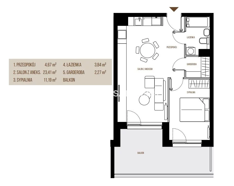 2 pokoje, mieszkanie 45,38 m², piętro 1, oferta nr , BS2-MS-305447-13, Kraków, Łagiewniki-Borek Fałęcki, Łagiewniki, Wadowicka