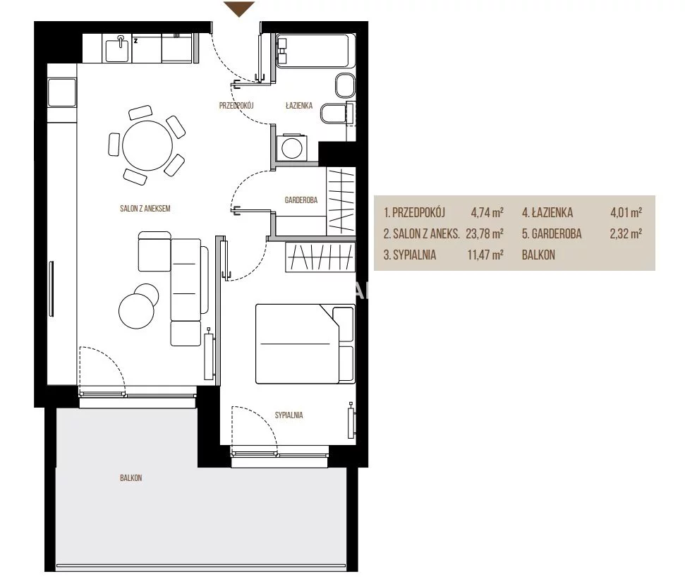 2 pokoje, mieszkanie 46,32 m², piętro 4, oferta nr , BS2-MS-305554-13, Kraków, Łagiewniki-Borek Fałęcki, Łagiewniki, Wadowicka