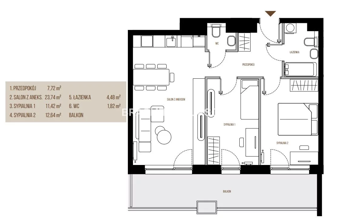 2 pokoje, mieszkanie 61,82 m², piętro 3, oferta nr , BS2-MS-305592-13, Kraków, Łagiewniki-Borek Fałęcki, Łagiewniki, Wadowicka
