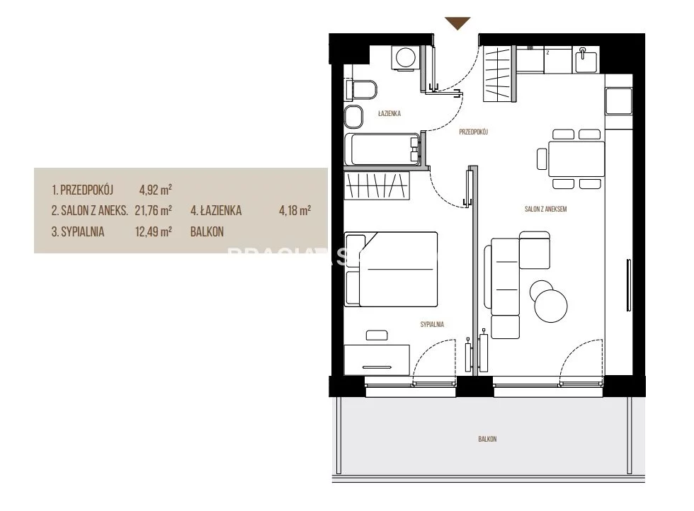 2 pokoje, mieszkanie 43,35 m², piętro 5, oferta nr , BS2-MS-305606-13, Kraków, Łagiewniki-Borek Fałęcki, Łagiewniki, Wadowicka
