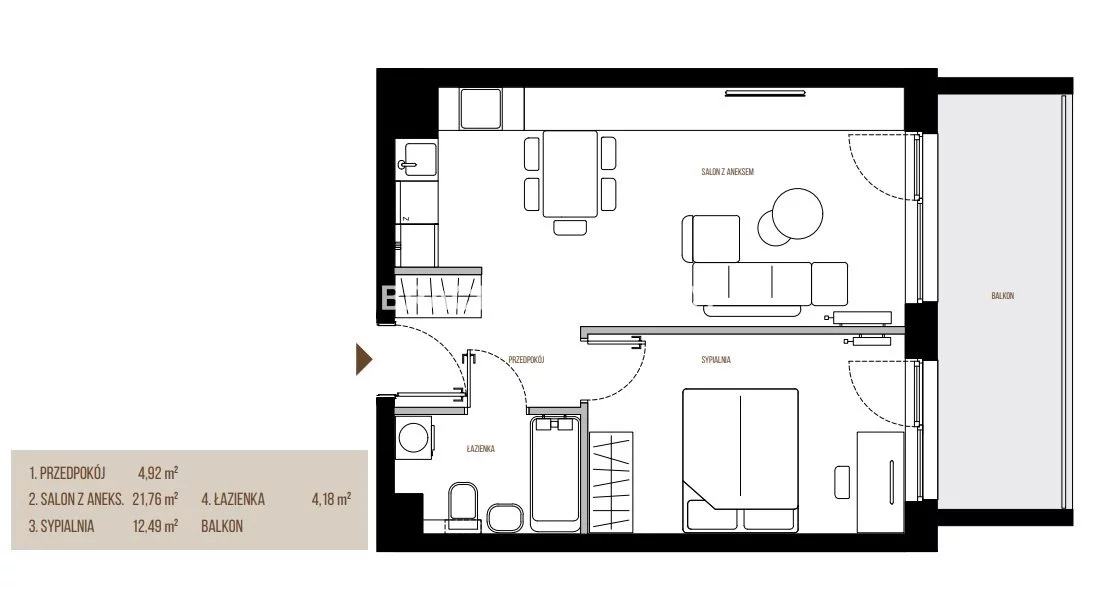 2 pokoje, mieszkanie 43,35 m², piętro 5, oferta nr , BS2-MS-305683-14, Kraków, Łagiewniki-Borek Fałęcki, Łagiewniki, Wadowicka