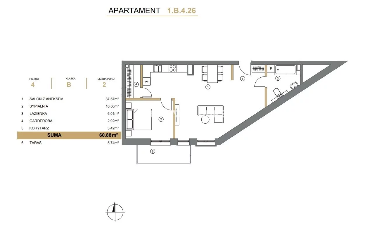 3 pokoje, mieszkanie 60,88 m², piętro 4, oferta nr , BS2-MS-307563-7, Wieliczka, Adama Asnyka
