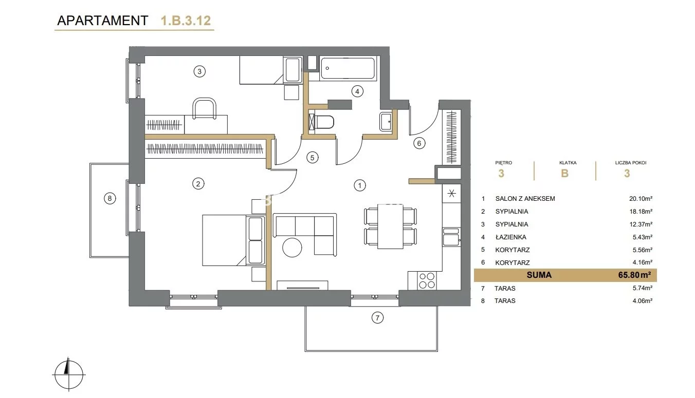 3 pokoje, mieszkanie 65,80 m², piętro 3, oferta nr , BS2-MS-307547-8, Wieliczka, Adama Asnyka
