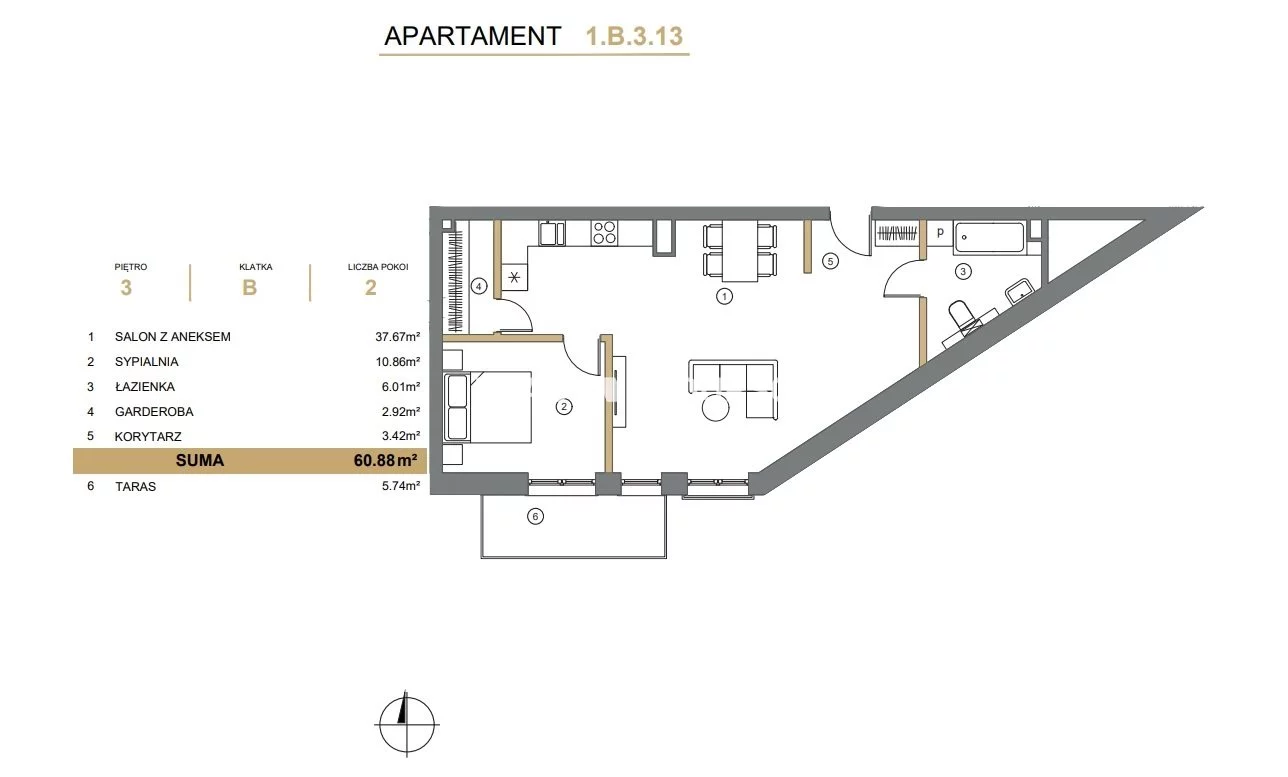3 pokoje, mieszkanie 60,88 m², piętro 3, oferta nr , BS2-MS-307548-8, Wieliczka, Adama Asnyka