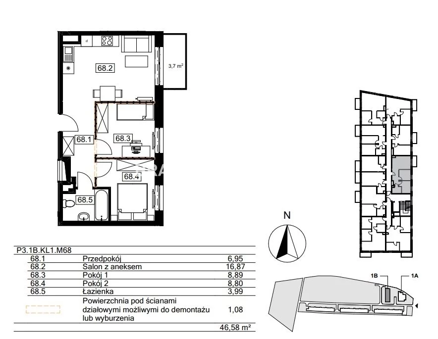 3 pokoje, mieszkanie 45,78 m², piętro 3, oferta nr , BS2-MS-310837-121, Kraków, Bieżanów-Prokocim, Osiedle Złocień, Agatowa