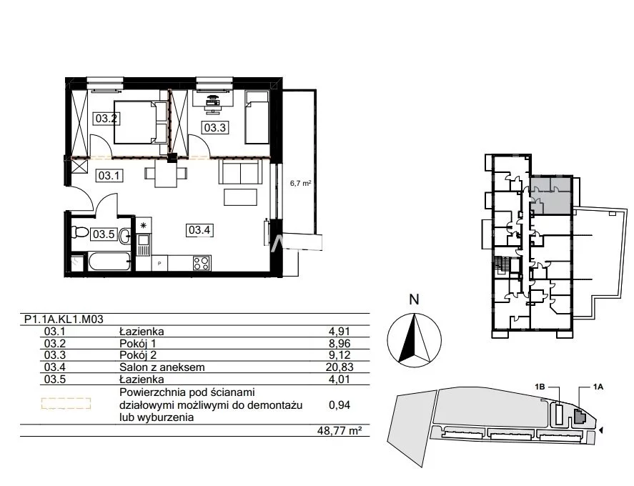 3 pokoje, mieszkanie 47,82 m², piętro 1, oferta nr , BS2-MS-300385-122, Kraków, Bieżanów-Prokocim, Osiedle Złocień, Agatowa