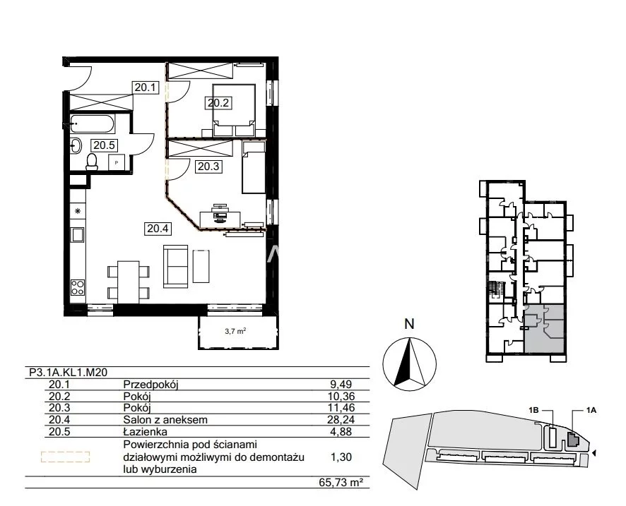 3 pokoje, mieszkanie 64,31 m², piętro 3, oferta nr , BS2-MS-310812-122, Kraków, Bieżanów-Prokocim, Osiedle Złocień, Agatowa