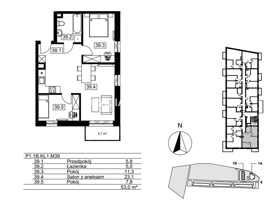 3 pokoje, mieszkanie 53,39 m², piętro 1, oferta nr , BS2-MS-310817-122, Kraków, Bieżanów-Prokocim, Osiedle Złocień, Agatowa