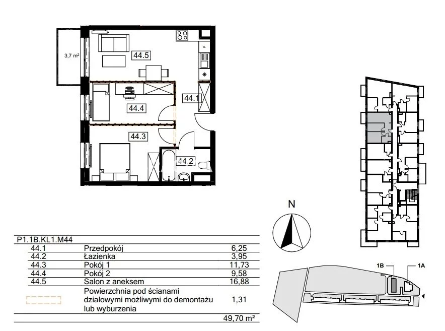 3 pokoje, mieszkanie 48,25 m², piętro 1, oferta nr , BS2-MS-310820-122, Kraków, Bieżanów-Prokocim, Osiedle Złocień, Agatowa