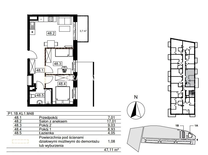 3 pokoje, mieszkanie 45,89 m², piętro 1, oferta nr , BS2-MS-310828-122, Kraków, Bieżanów-Prokocim, Osiedle Złocień, Agatowa