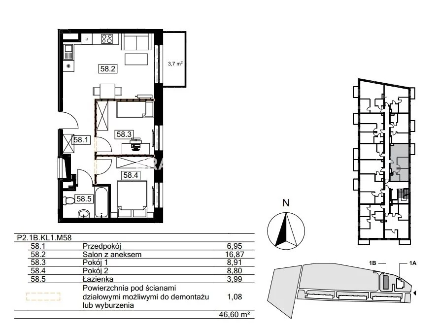 3 pokoje, mieszkanie 45,81 m², piętro 2, oferta nr , BS2-MS-310833-122, Kraków, Bieżanów-Prokocim, Osiedle Złocień, Agatowa