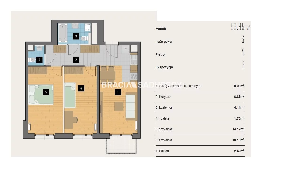 3 pokoje, mieszkanie 59,85 m², piętro 4, oferta nr , BS2-MS-310435-2, Kraków, Krowodrza, Aleja Kijowska