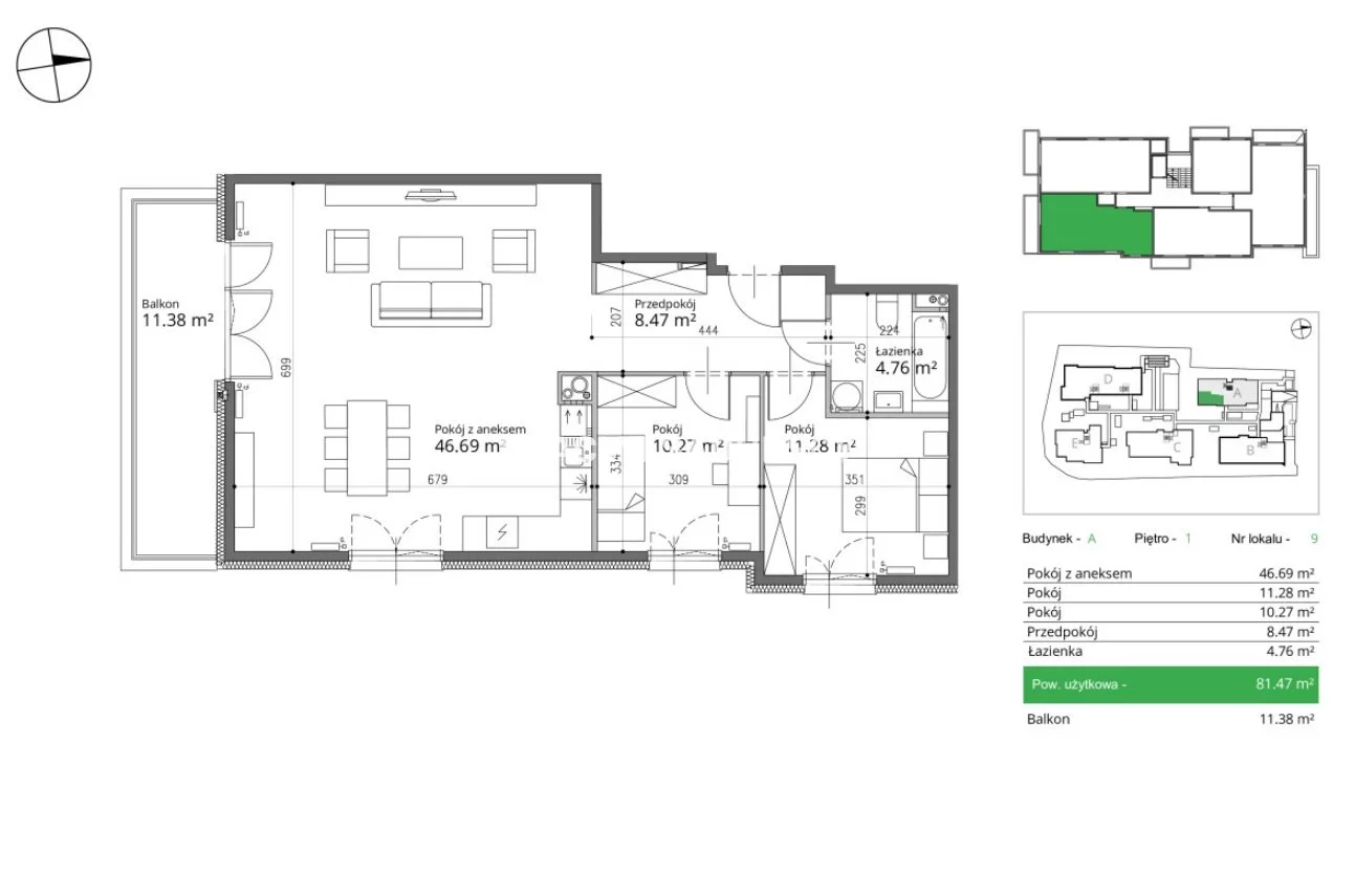3 pokoje, mieszkanie 81,52 m², piętro 1, oferta nr , BS2-MS-298487-24, Kraków, Bronowice, Bronowice Małe, Armii Krajowej - okolice