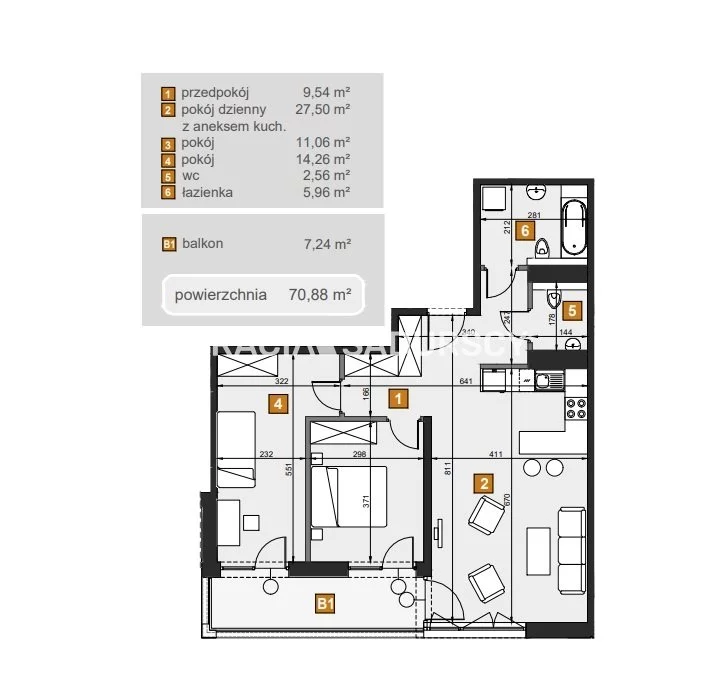 3 pokoje, mieszkanie 70,88 m², piętro 3, oferta nr , BS2-MS-307141-7, Kraków, Dębniki, Babińskiego