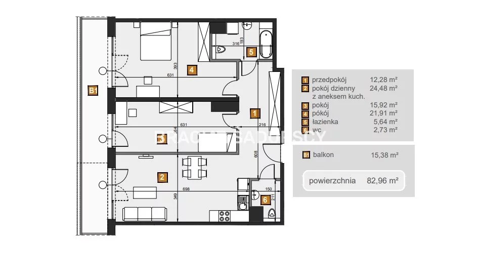 3 pokoje, mieszkanie 82,96 m², piętro 5, oferta nr , BS2-MS-307185-6, Kraków, Dębniki, Babińskiego