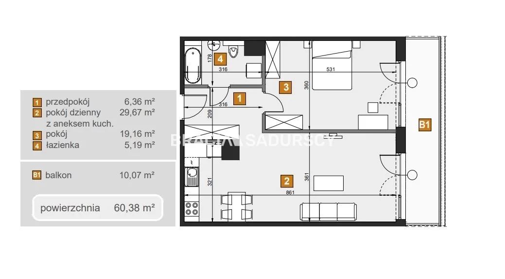 3 pokoje, mieszkanie 60,38 m², piętro 5, oferta nr , BS2-MS-307189-6, Kraków, Dębniki, Babińskiego