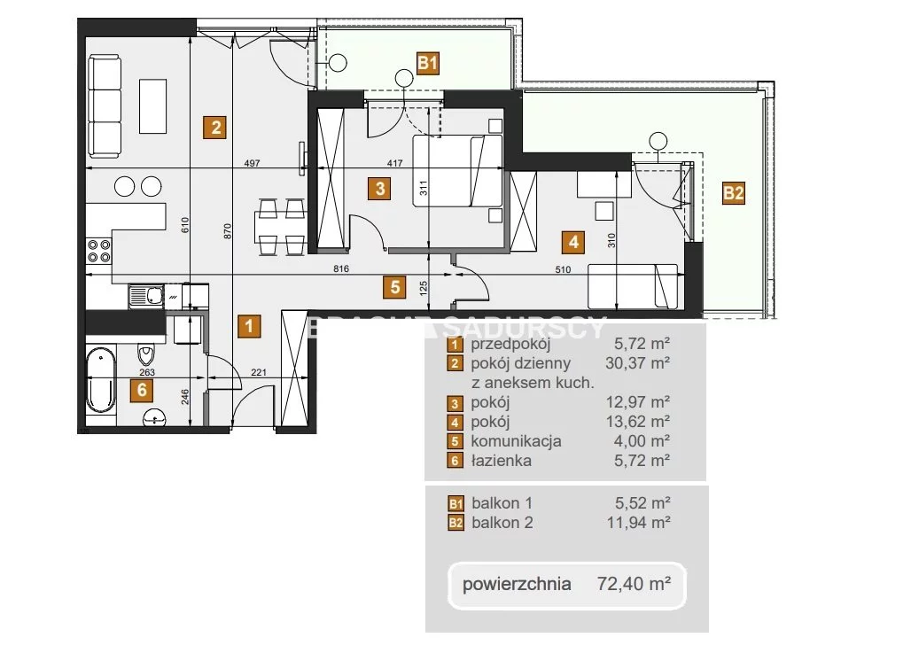 3 pokoje, mieszkanie 72,40 m², piętro 1, oferta nr , BS2-MS-307198-6, Kraków, Dębniki, Babińskiego