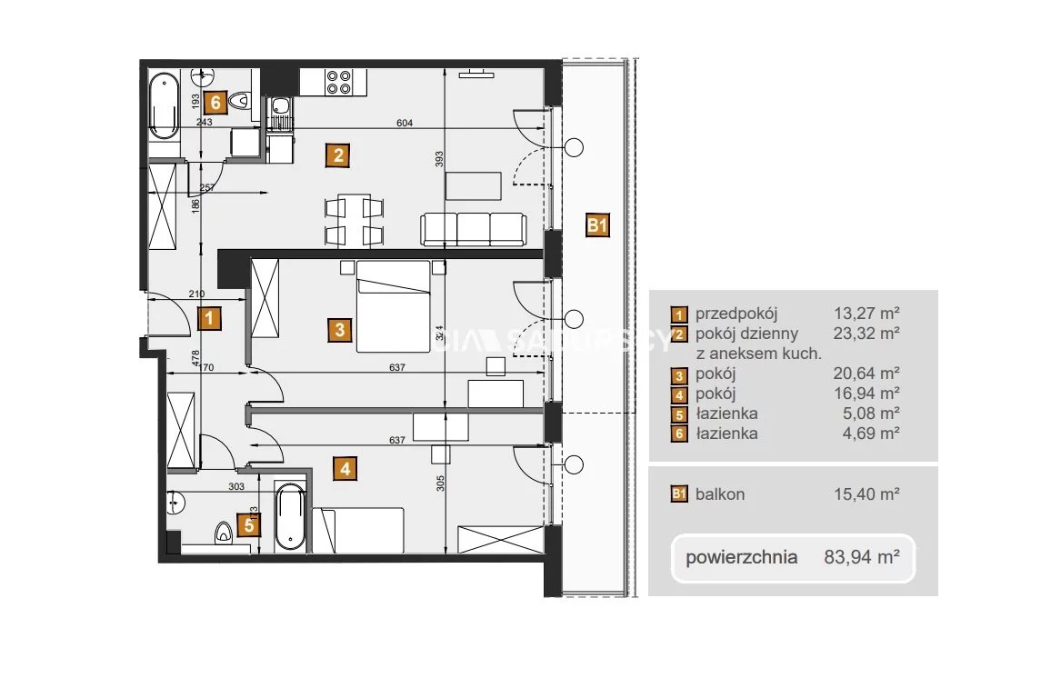 3 pokoje, mieszkanie 83,94 m², piętro 5, oferta nr , BS2-MS-307627-7, Kraków, Dębniki, Babińskiego