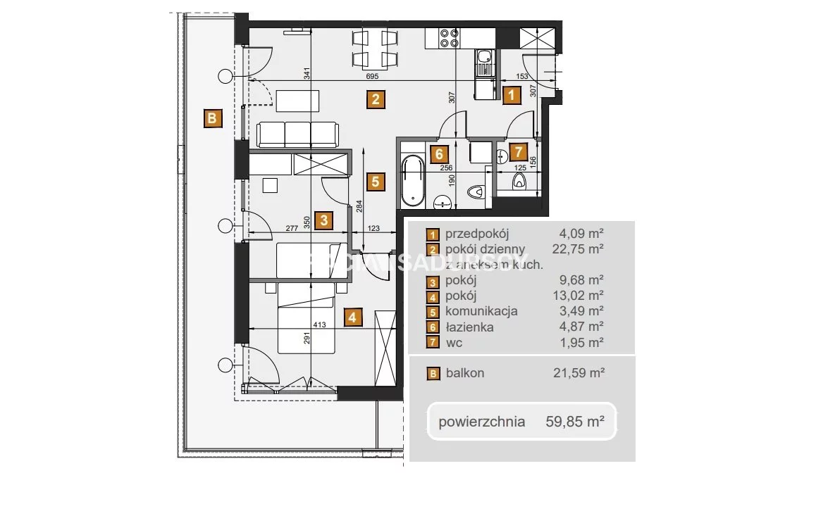 3 pokoje, mieszkanie 59,85 m², piętro 1, oferta nr , BS2-MS-307652-7, Kraków, Dębniki, Babińskiego