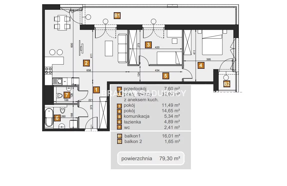 3 pokoje, mieszkanie 79,30 m², piętro 1, oferta nr , BS2-MS-307656-7, Kraków, Dębniki, Babińskiego